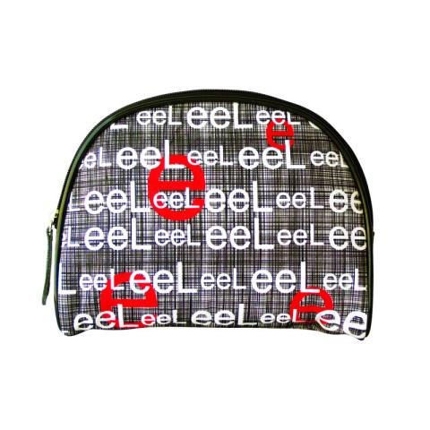 Black PU bag with repeating logos all around the bag