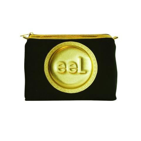Black canvas bag wiht a gold VAC form with eel logo on front side