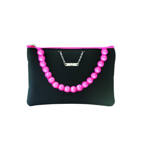 Black polyester bag with plastic bead chain 