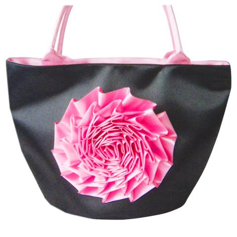 Satin tote bag with flower
