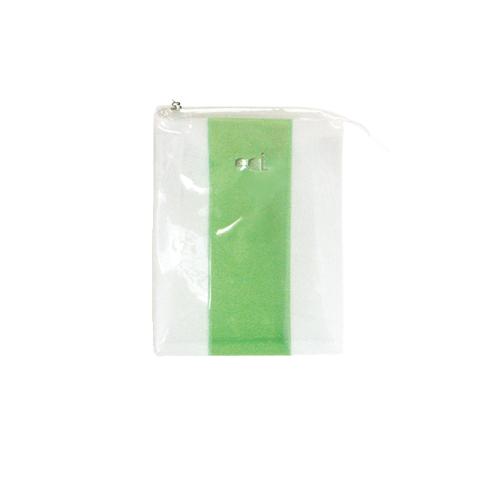 White color PVC bag with green band on front side