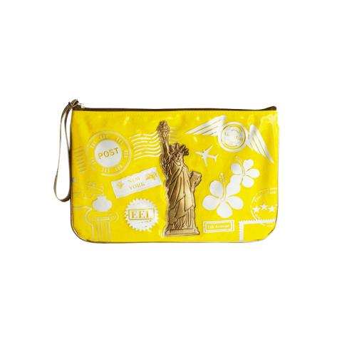 Yellow canvas bag with a Statue of Liberty pattern on front side