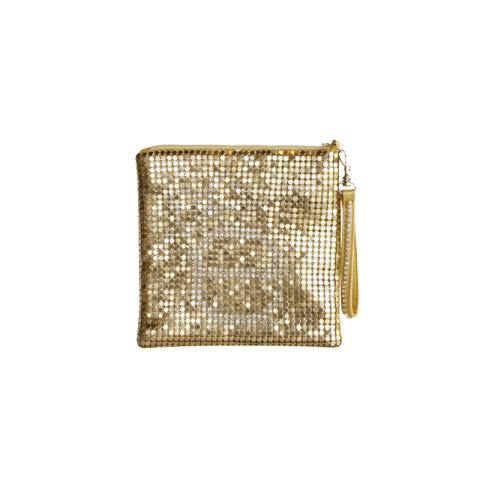 Gold metal mesh bag with stone