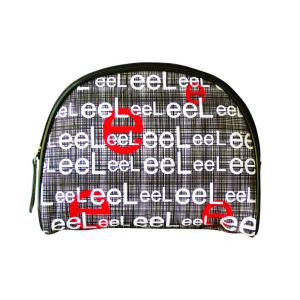 Black PU bag with repeating logos all around the bag