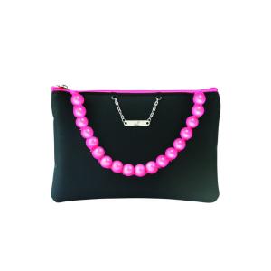 Black polyester bag with plastic bead chain 
