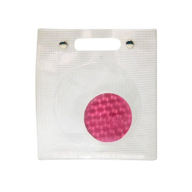 Clear PVC bag with round patch in front side, handle on top