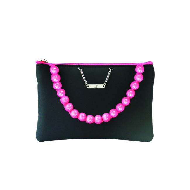 Black polyester bag with plastic bead chain 